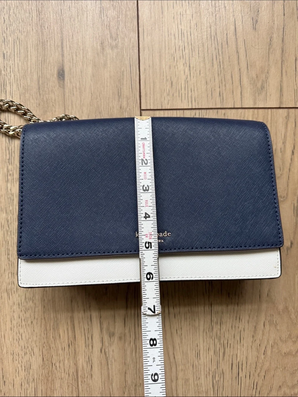 Kate Spade Navy Blue White Green Crossbody Purse Bag Silver Hardware Chain